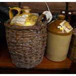 HENRY DOWNES WHISKEY JAR IN BASKET + EGANS WHISKEY WITH ORIGINAL LABELS