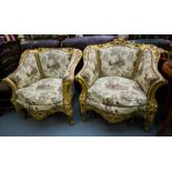 PAIR OF ORNATE UPHOLSTERED GILT CHAIRS AF