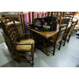 6 LADDER BACK KITCHEN CHAIRS + DRAW LEAF TABLE