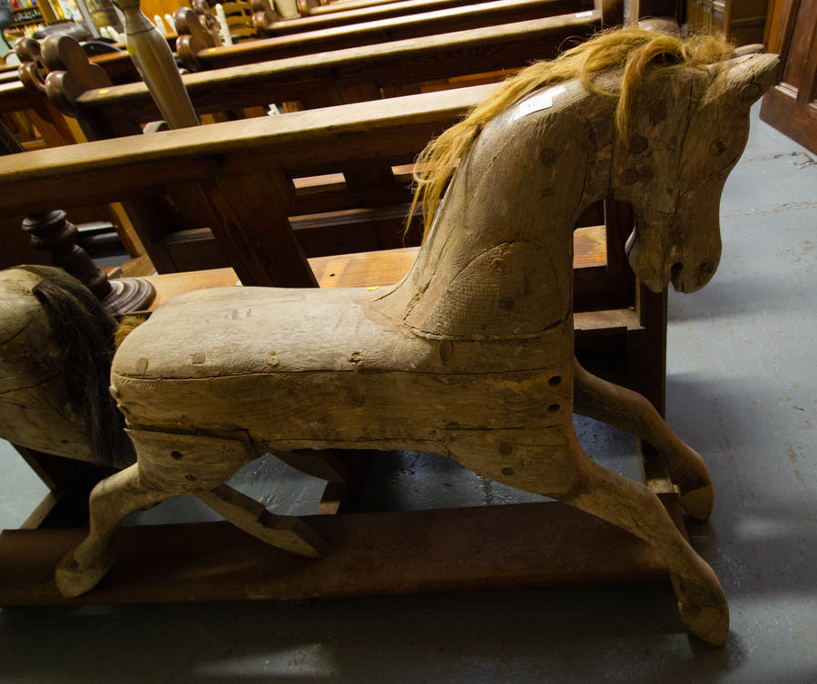 2 ANTIQUE TIMBER FAIRGROUND HORSES AF