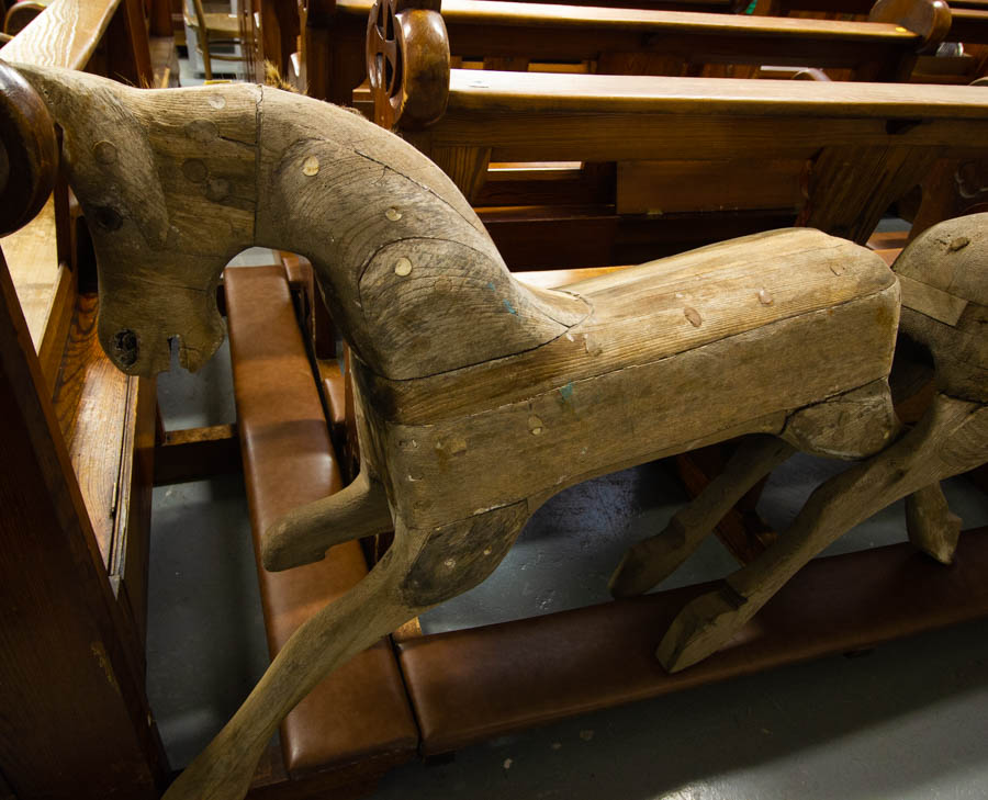 2 ANTIQUE TIMBER FAIRGROUND HORSES AF - Image 2 of 2