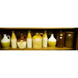 COLLECTION OF 9 ASSORTED STONEWARE JARS + BOTTLES