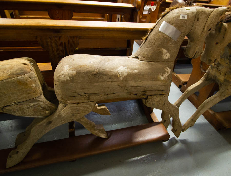 2 ANTIQUE TIMBER FAIRGROUND HORSES AF