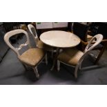 3 PAINTED SPOON BACK CHAIRS + ROUND TABLE