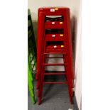 4 RED METAL HIGH STOOLS