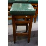 6 GREEN LEATHER TOP HIGH STOOLS