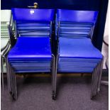 18 BLUE STACKING CHAIRS WITH CHROME LEGS