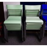 18 GREEN STACKING CHAIRS WITH CHROME LEGS