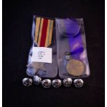 2 MEDALS - AFRICA WWII STAR + WAR MERIT MEDAL 1939 + 6 MILITARY BUTTONS