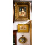 OVAL GILT MIRROR + 3 GILT FRAME PICTURES