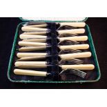 SET OF 6 SILVER COFFEE BEAN SPOONS + SILVER PLATED FISH SET