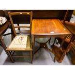 INLAID BEDROOM CHAIR + MAHOGANY OCCASIONAL TABLE