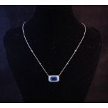 18K WHITE GOLD + DIAMOND CHAIN WITH BLUE TOPAZ PENDANT