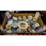 LOT OF BLUE + WHITE CUPS + JARS