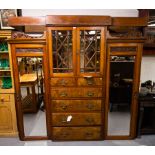 QUALITY CARVED WALNUT MIRROR DOOR WARDROBE WITH FITTED CENTRE- AF