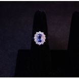 SAPPHIRE CLUSTER RING. TOTAL SAPPHIRE 2.6CT, TOTAL DIAMOND .