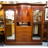 INLAID MAHOGANY BOW FRONT DOUBLE DOOR FITTED WARDROBE