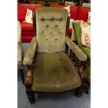 CARVED FRONT BUTTON BACK GENTS CHAIR