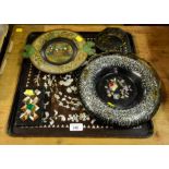 MOTHER OF PEARL INLAID TRAY, BASKET,