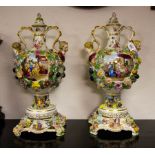 PAIR OF MEISSEN STYLE 2 HANDLE VASES ON BASES