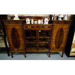 EDWARDIAN INLAID MAHOG SUNK CENTRE DISPLAY CABINET