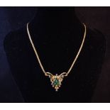 14K GOLD DIAMOND + EMERALD NECKLACE