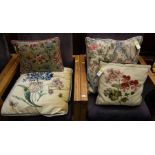 3 NEEDLEPOINT CUSHIONS + 1 VELVET CUSHION