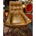 TAN LEATHER DESIGNER STYLE CHAIR ON CHROME BASE