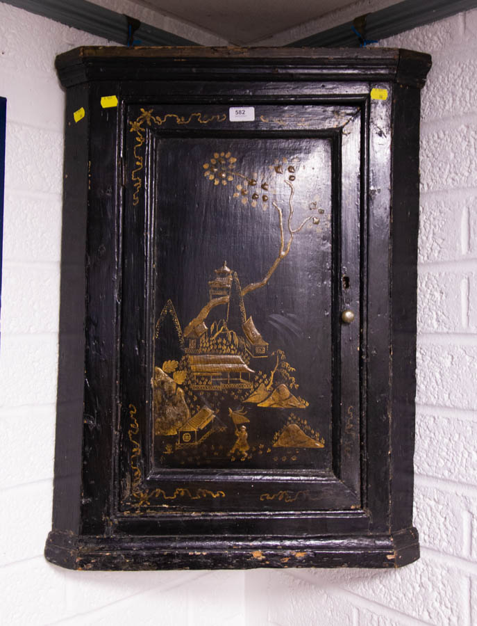 ANTIQUE CHINESE LAQUERED CORNER CABINET