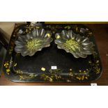 PAPIER MACHE TRAY + 2 SCALLOP DISHES