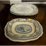 4 OVAL BLUE + WHITE PLATTERS