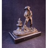 C19 BRONZE FIGURE OF BOY LEANING ON A SHOVEL