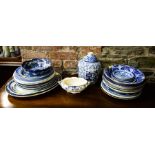 LOT OF BLUE + WHITE PLATES + DISHES