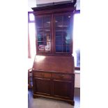 MAHOGANY SLOPE FRONT BUREAU BOOKCASE 38"L X 21"D X 82"H