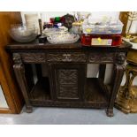 CARVED OAK SIDE CABINET WITH DRAWER