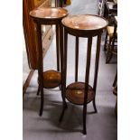 PAIR OF INLAID MAHOGANY 2 TIER PLANT STANDS AF + PAIR OF BEDROOM CHAIRS AF