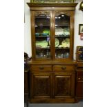 EDWARDIAN 2 DOOR BOOKCASE WITH CARVED BASE