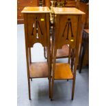 PAIR OF OAK 2 TIER PLANT STANDS