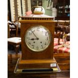 BRASS INLAID MAHOG CASE MANTLE CLOCK ON BRASS FEET