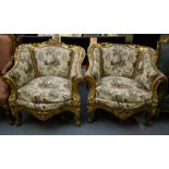 PAIR OF ORNATE UPHOLSTERED GILT CHAIRS AF