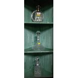 BRANDY DECANTER + 2 CUT GLASS DECANTERS + ASHTRAY