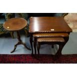 NEST OF 3 MAHOGANY TABLES + MAHOGANY WINE TABLE