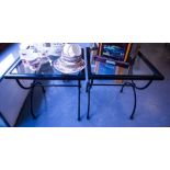 PAIR OF WROUGHT IRON GLASS TOP OCCASIONAL TABLES