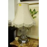 PAIR OF CUT GLASS TABLE LAMPS + SHADES