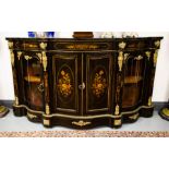 QUALITY VICTORIAN EBONIZED SHAPED CREDENZA WITH ORMOLU MOUNT