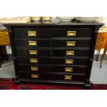 EBONISED 12 DRAWER HABERDASHERY CHEST WITH ORIGINAL BRASS FITTINGS.