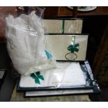 4 DAMASK LINEN TABLE CLOTHS - BOXED + CROCHET TABLE CLOTH + LACE