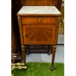 INLAID FRENCH MARBLE TOP BEDSIDE CABINET