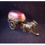 BRASS + RUBY GLASS SEWING CARRIAGE /