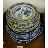 BOX OF OLD CHINESE BLUE + WHITE PLATES